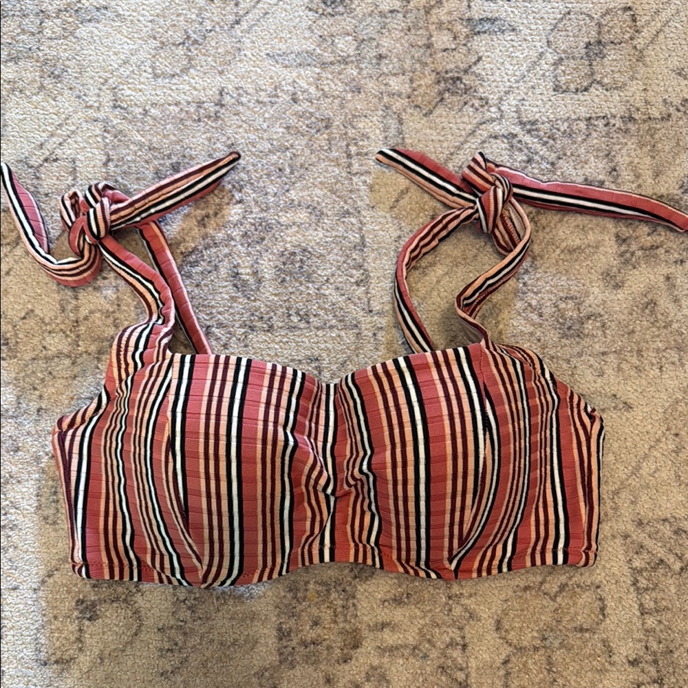 Striped Mauve Pink and Black Women's Bikini Top